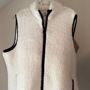 Time and Tru Cream Sherpa Vest with Black Trim
